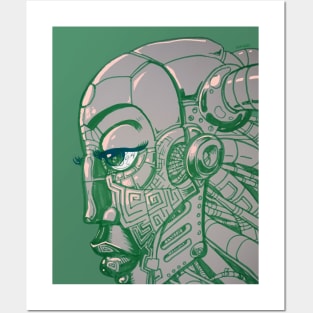 Robot Lady Green Posters and Art